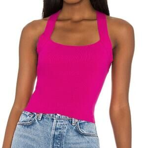NBD Revolve Fuchsia Pink Tia Criss Cross Tie Back Ribbed Jersey Cut Out Top